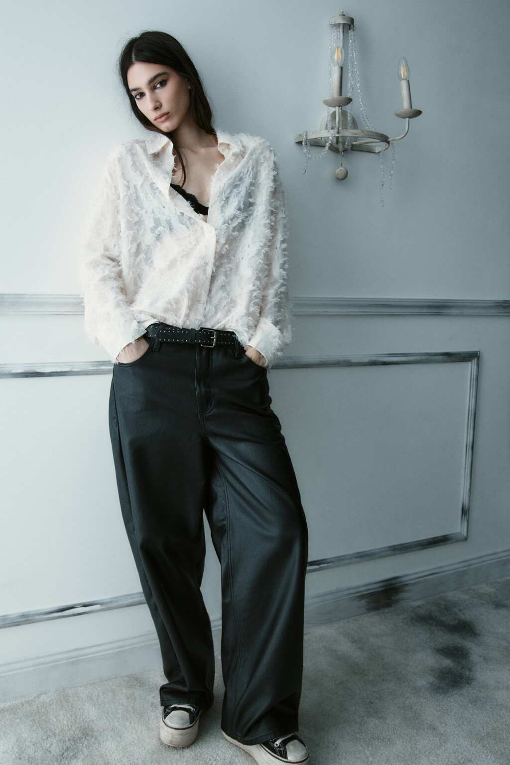 Рубашка рваная из шифона - цвет молочный - 1