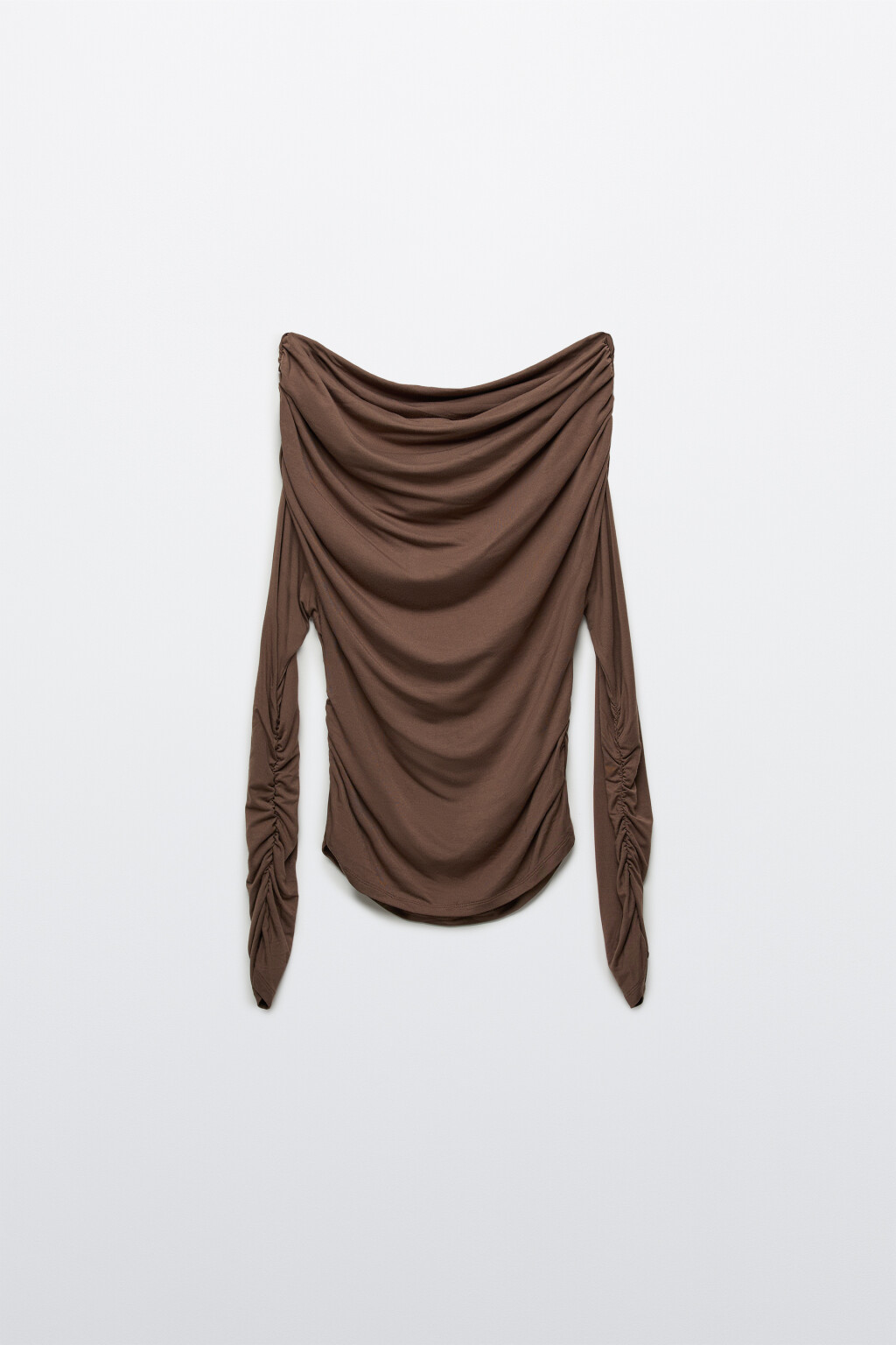 Блузка off-shoulders с драпировками - цвет коричневый - 1