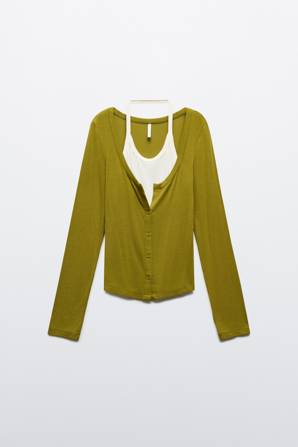 Лонгслив на пуговицах с имитацией майки - цвет зеленый - 1