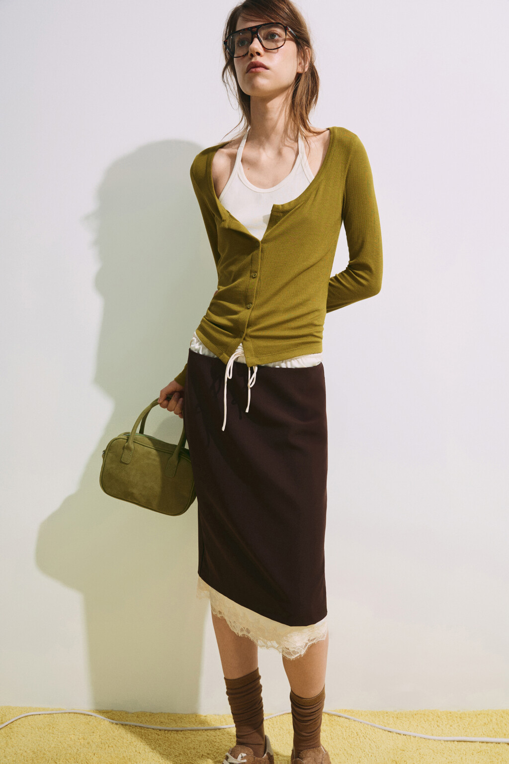 Лонгслив на пуговицах с имитацией майки - цвет зеленый - 3