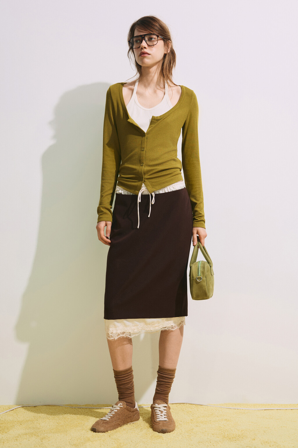 Лонгслив на пуговицах с имитацией майки - цвет зеленый - 7