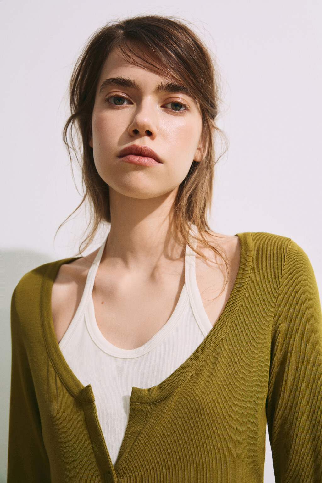 Лонгслив на пуговицах с имитацией майки - цвет зеленый - 8