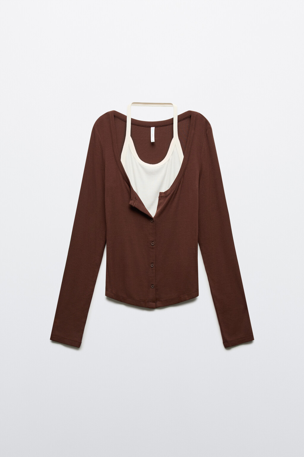 Лонгслив на пуговицах с имитацией майки - цвет коричневый - 8