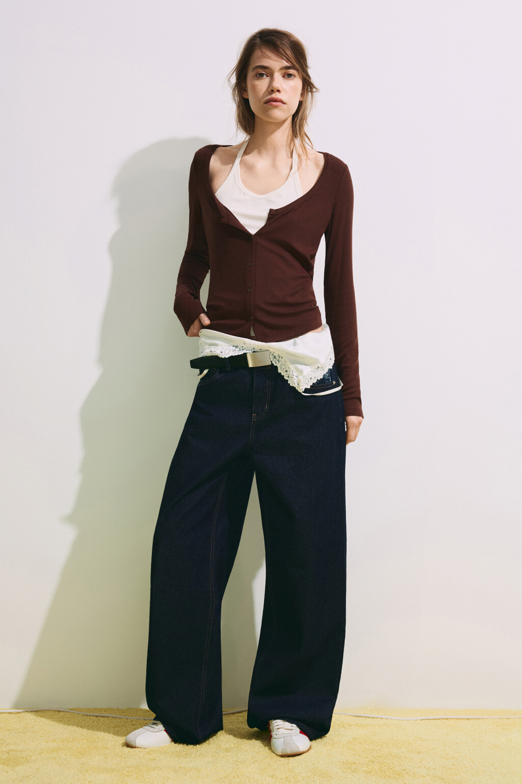 Лонгслив на пуговицах с имитацией майки - цвет коричневый - 5