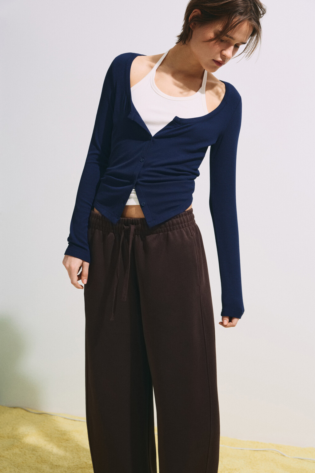 Лонгслив на пуговицах с имитацией майки - цвет синий - 1