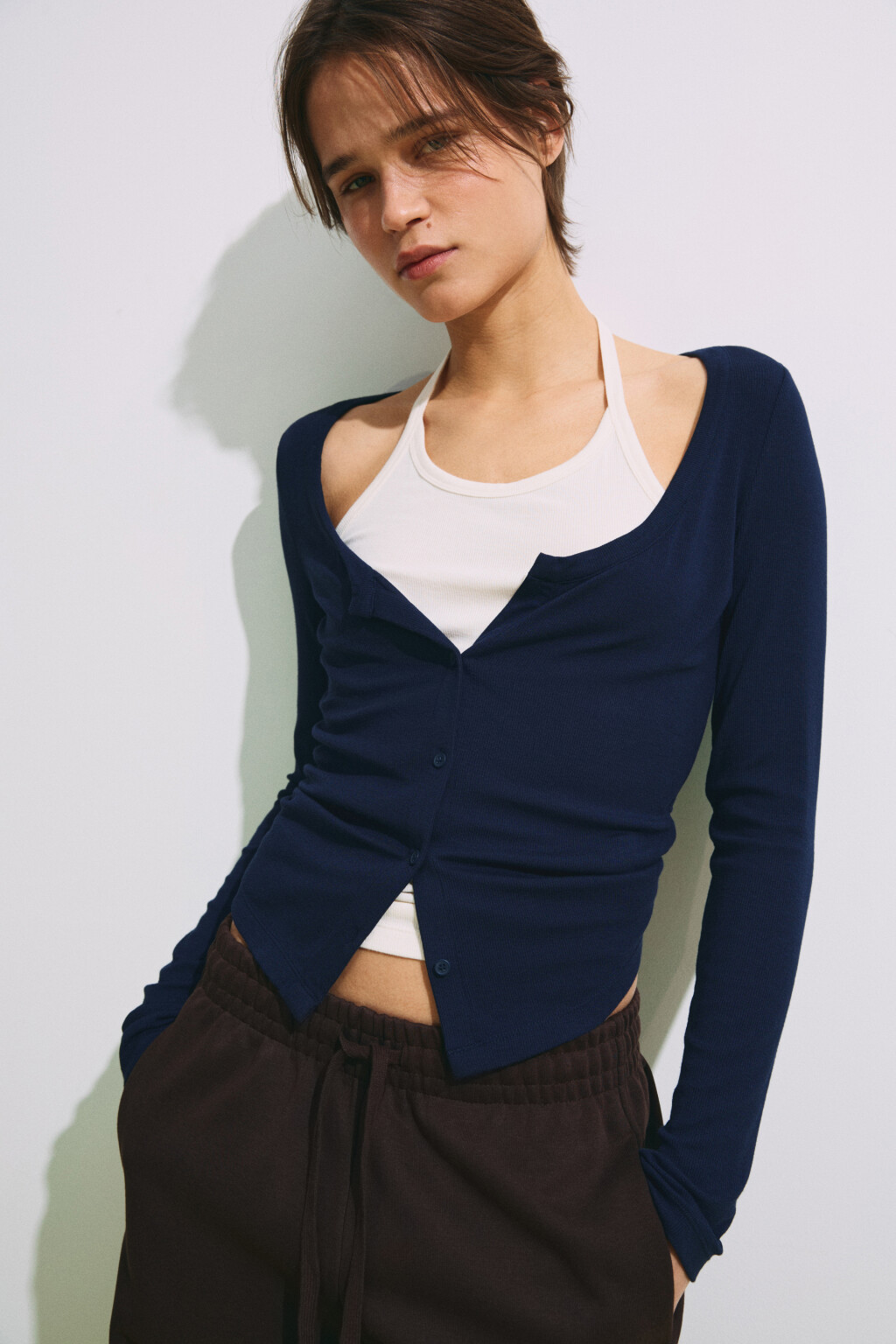 Лонгслив на пуговицах с имитацией майки - цвет синий - 2