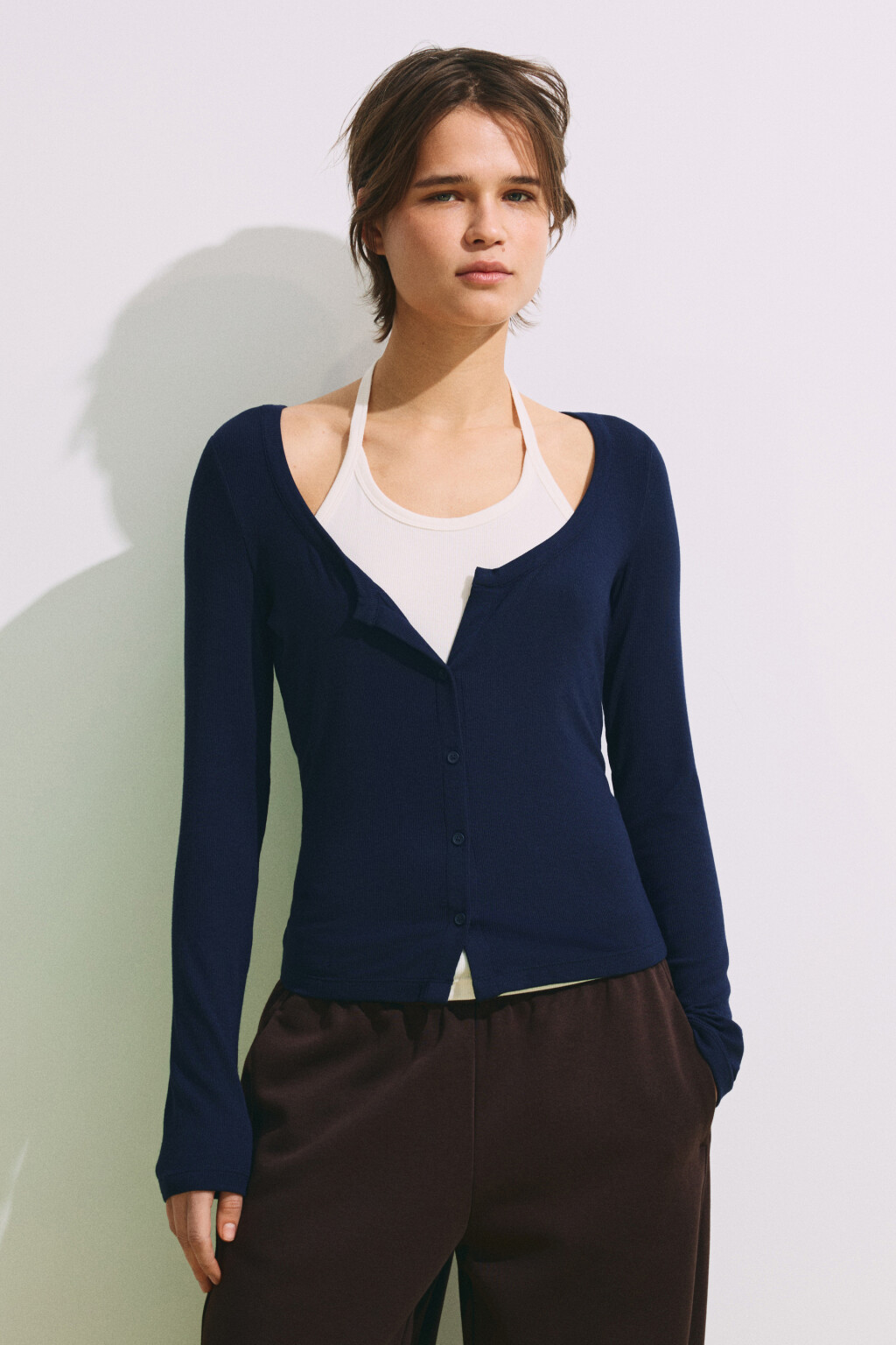 Лонгслив на пуговицах с имитацией майки - цвет синий - 3