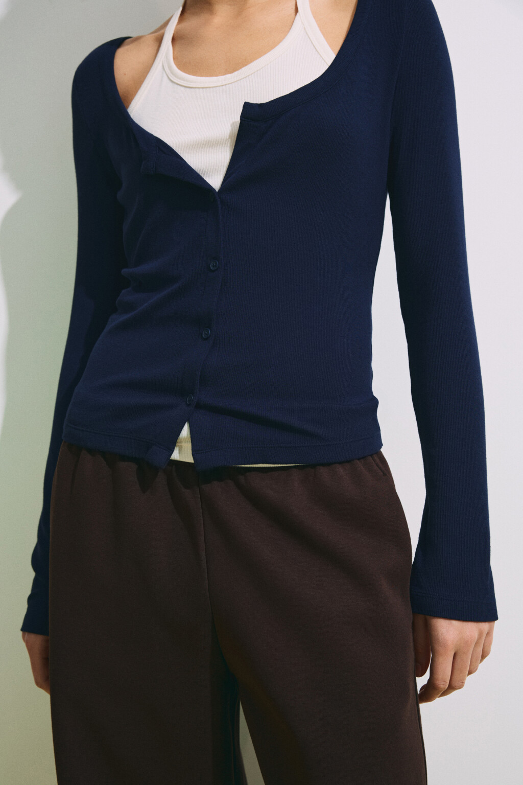 Лонгслив на пуговицах с имитацией майки - цвет синий - 6