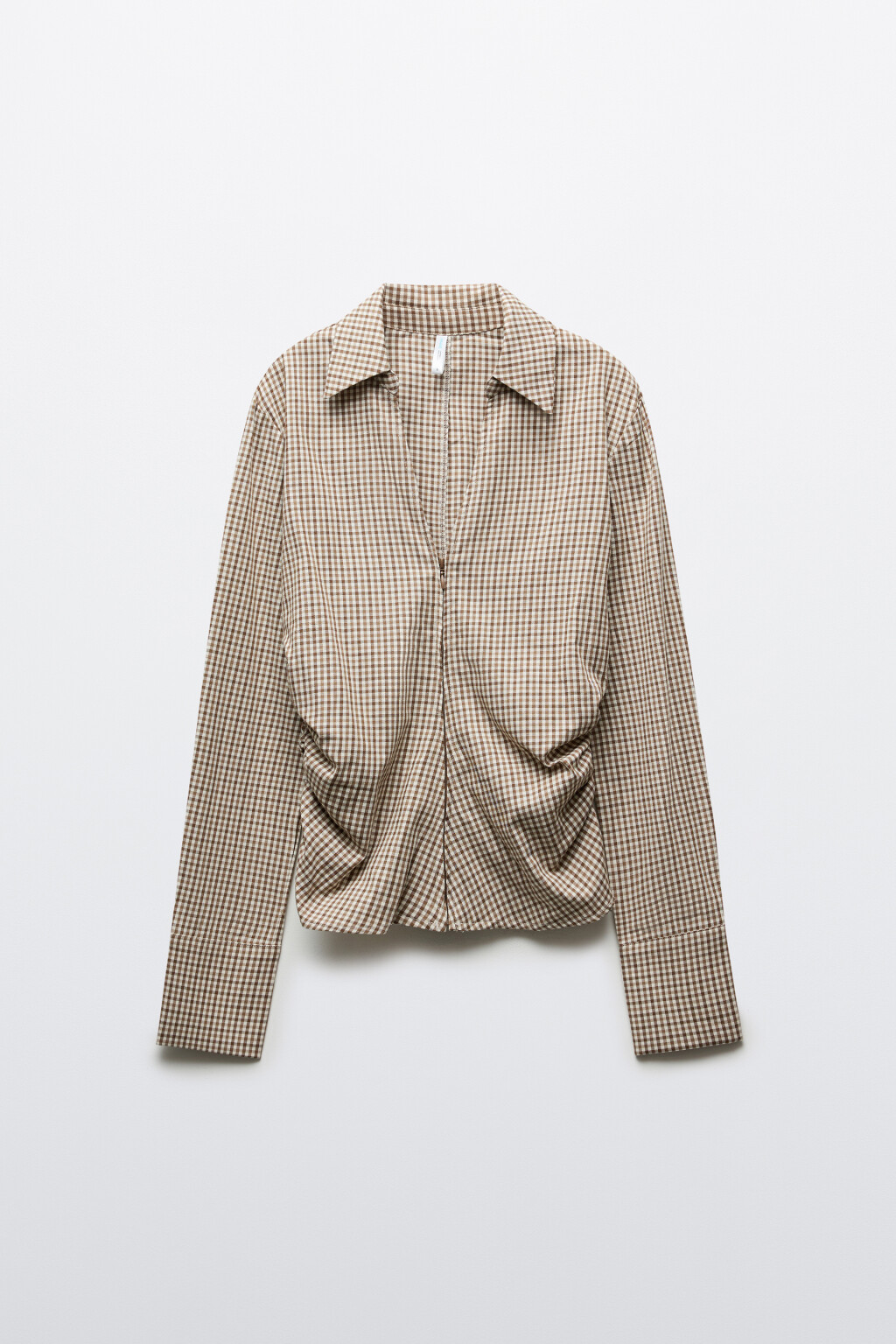 Рубашка приталенная в клетку с оборками - цвет бежевый - 7