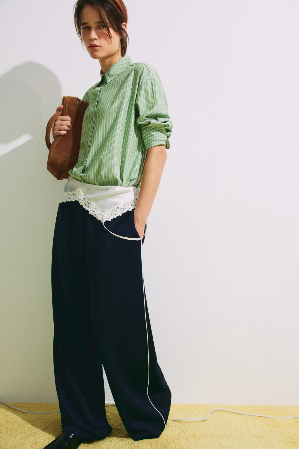 Рубашка oversize в полоску - цвет зеленый - 2