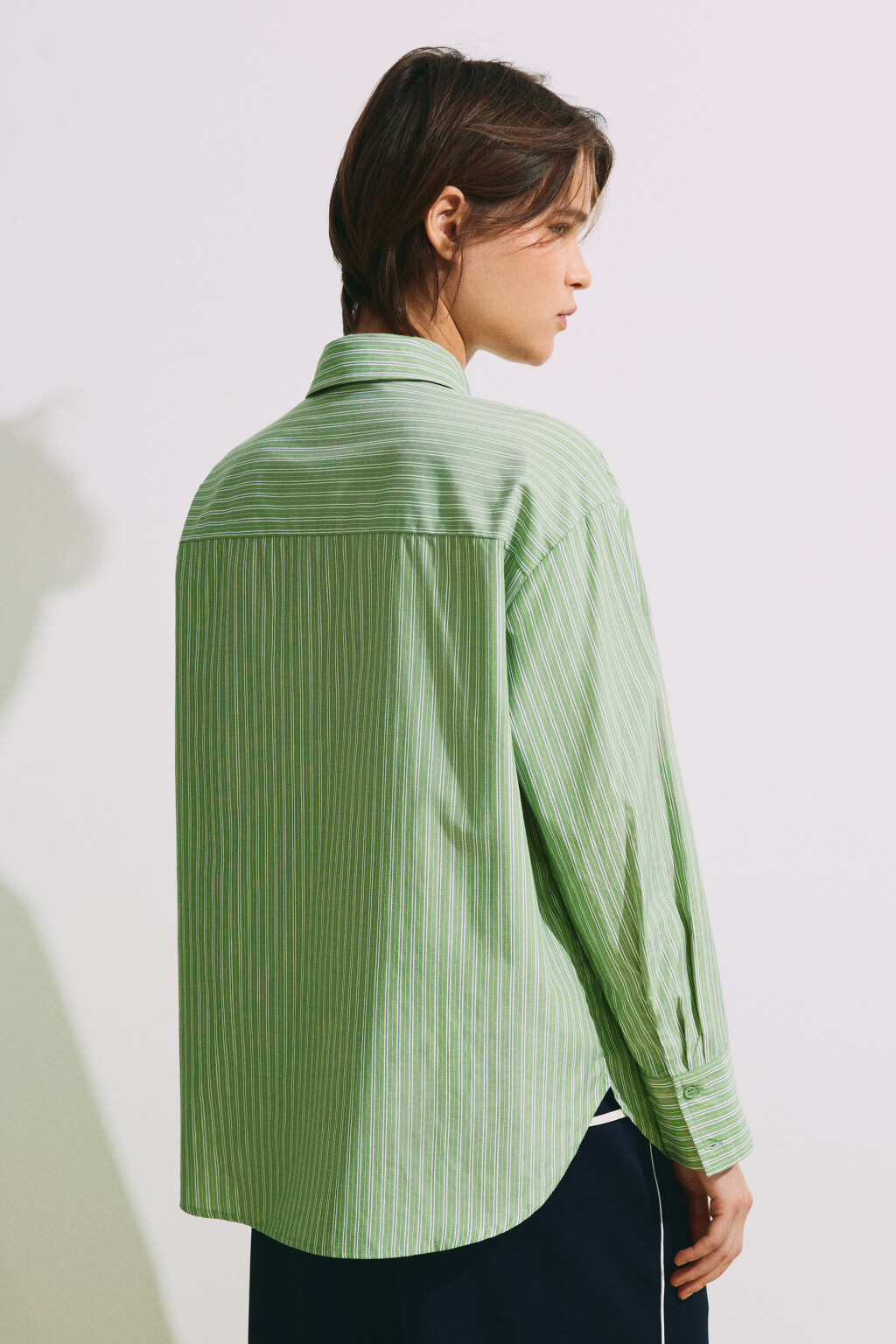 Рубашка oversize в полоску - цвет зеленый - 4