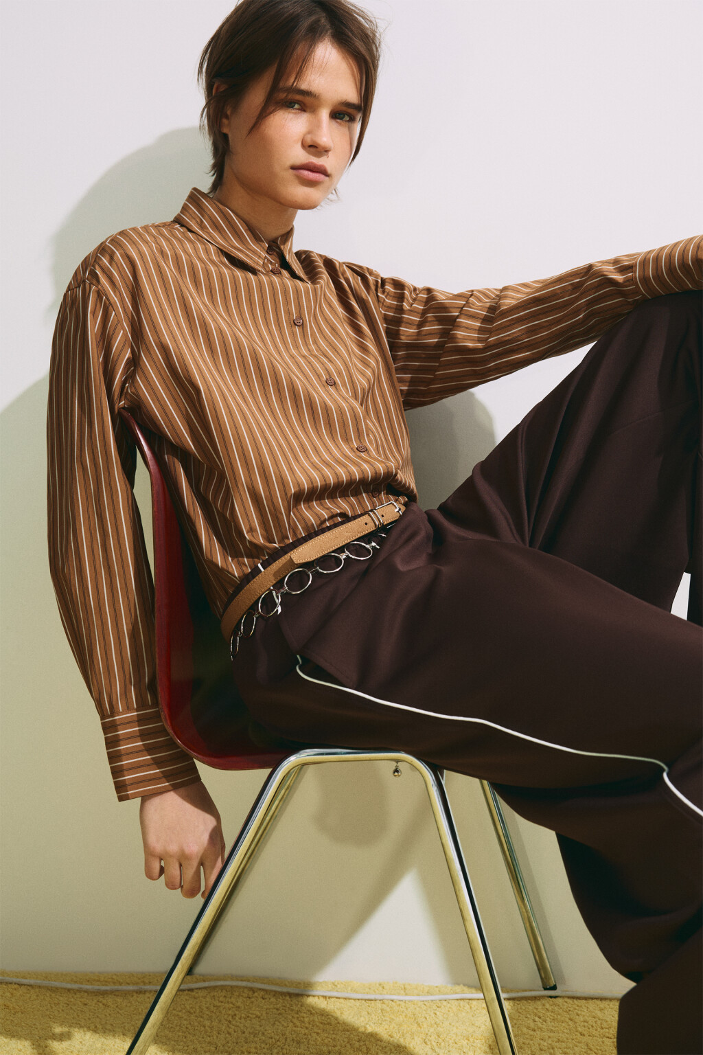 Рубашка oversize в полоску - цвет коричневый - 1