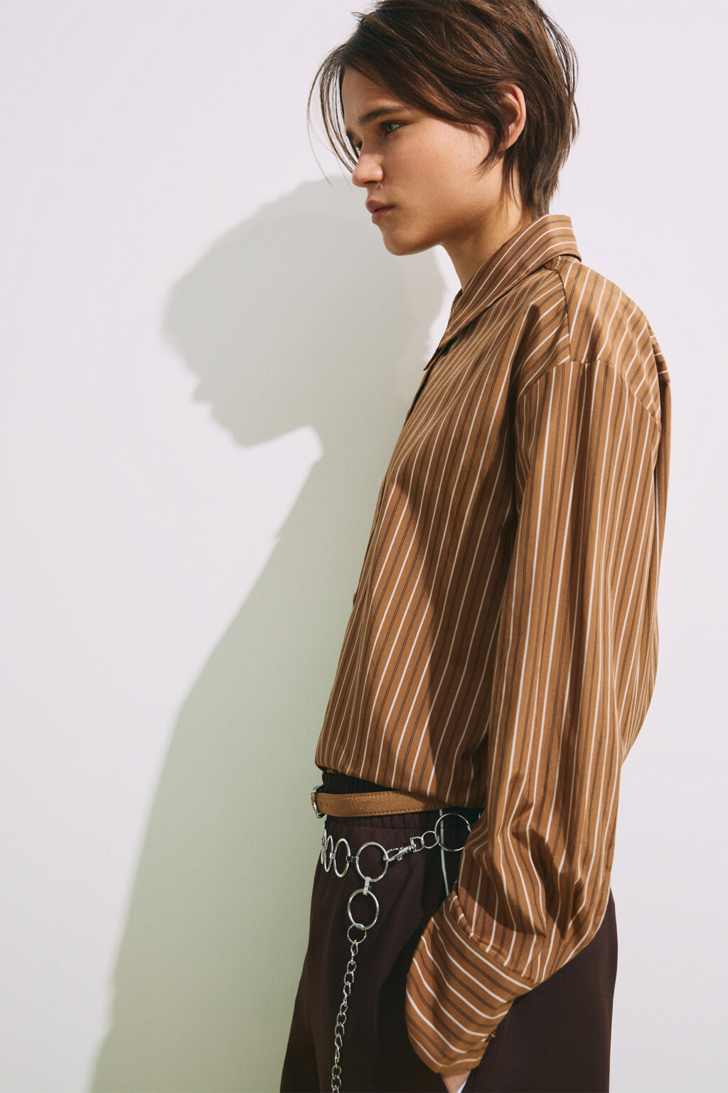 Рубашка oversize в полоску - цвет коричневый - 2
