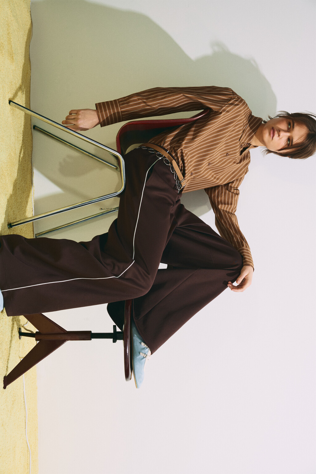 Рубашка oversize в полоску - цвет коричневый - 3