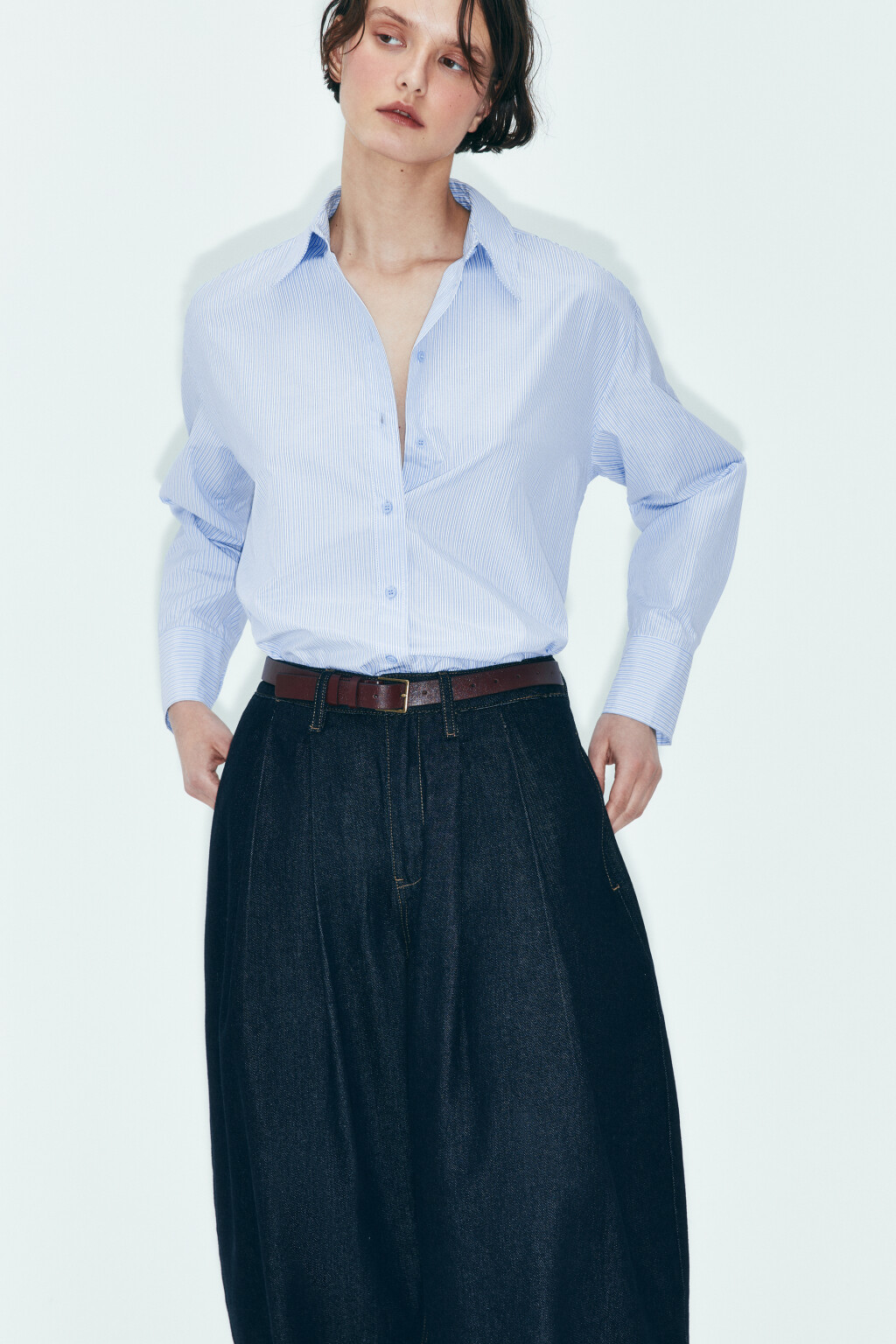 Рубашка oversize в полоску - цвет голубой - 1