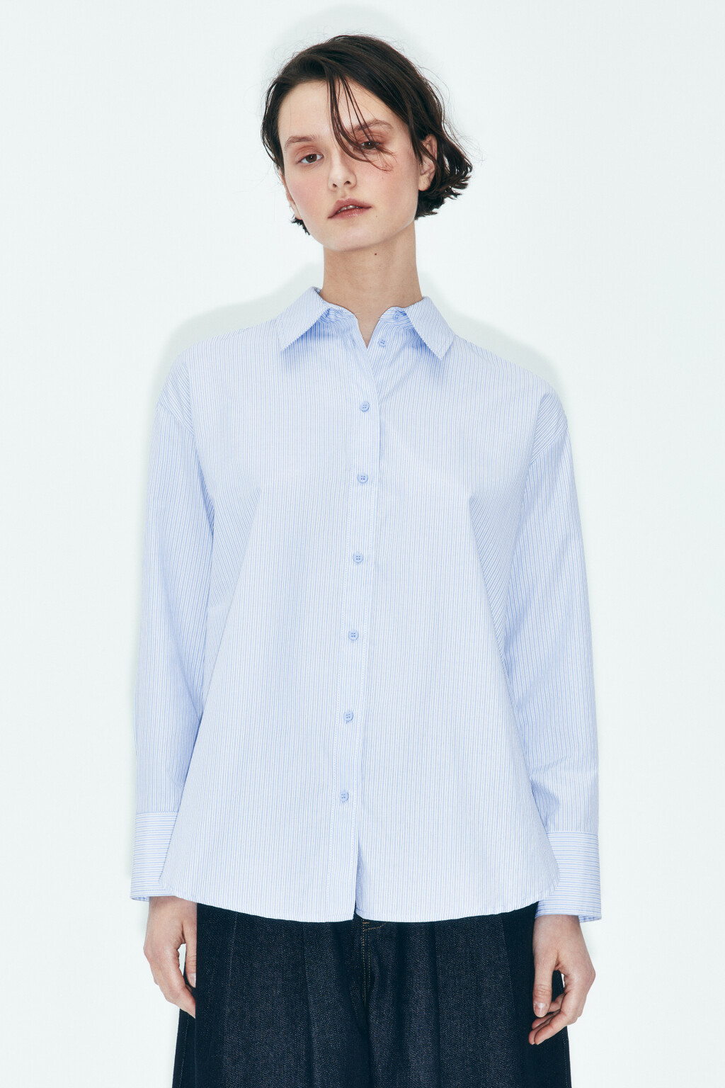 Рубашка oversize в полоску - цвет голубой - 2