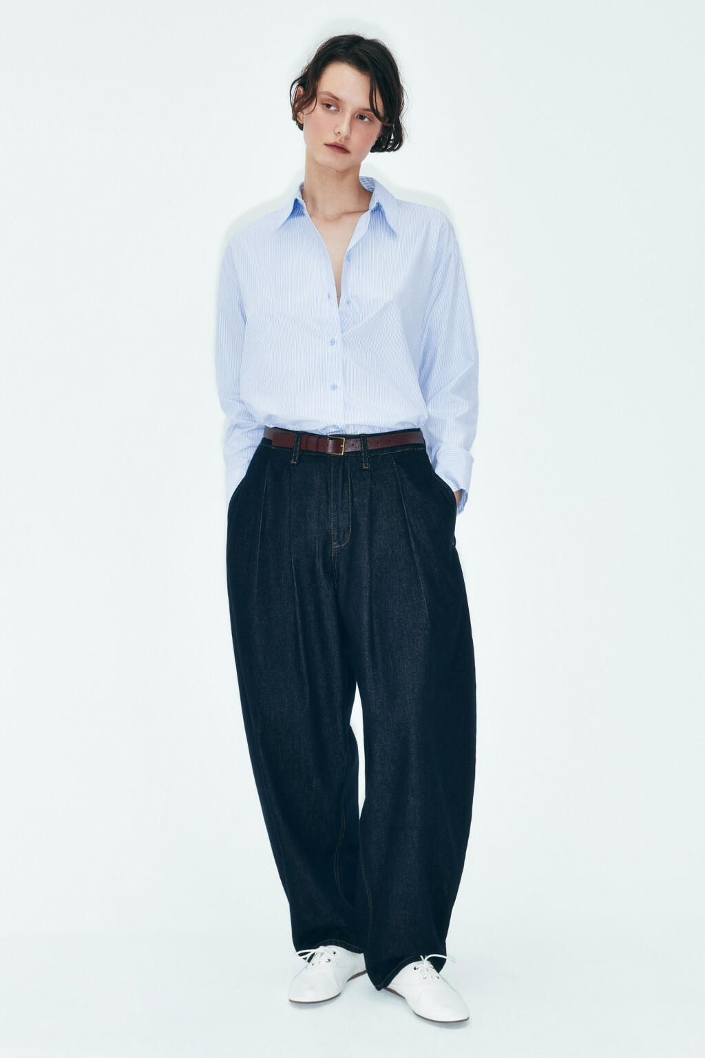 Рубашка oversize в полоску - цвет голубой - 4