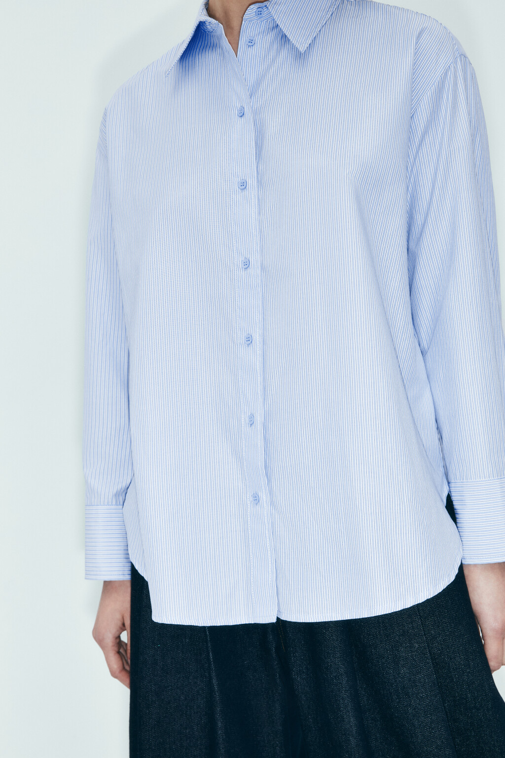 Рубашка oversize в полоску - цвет голубой - 5