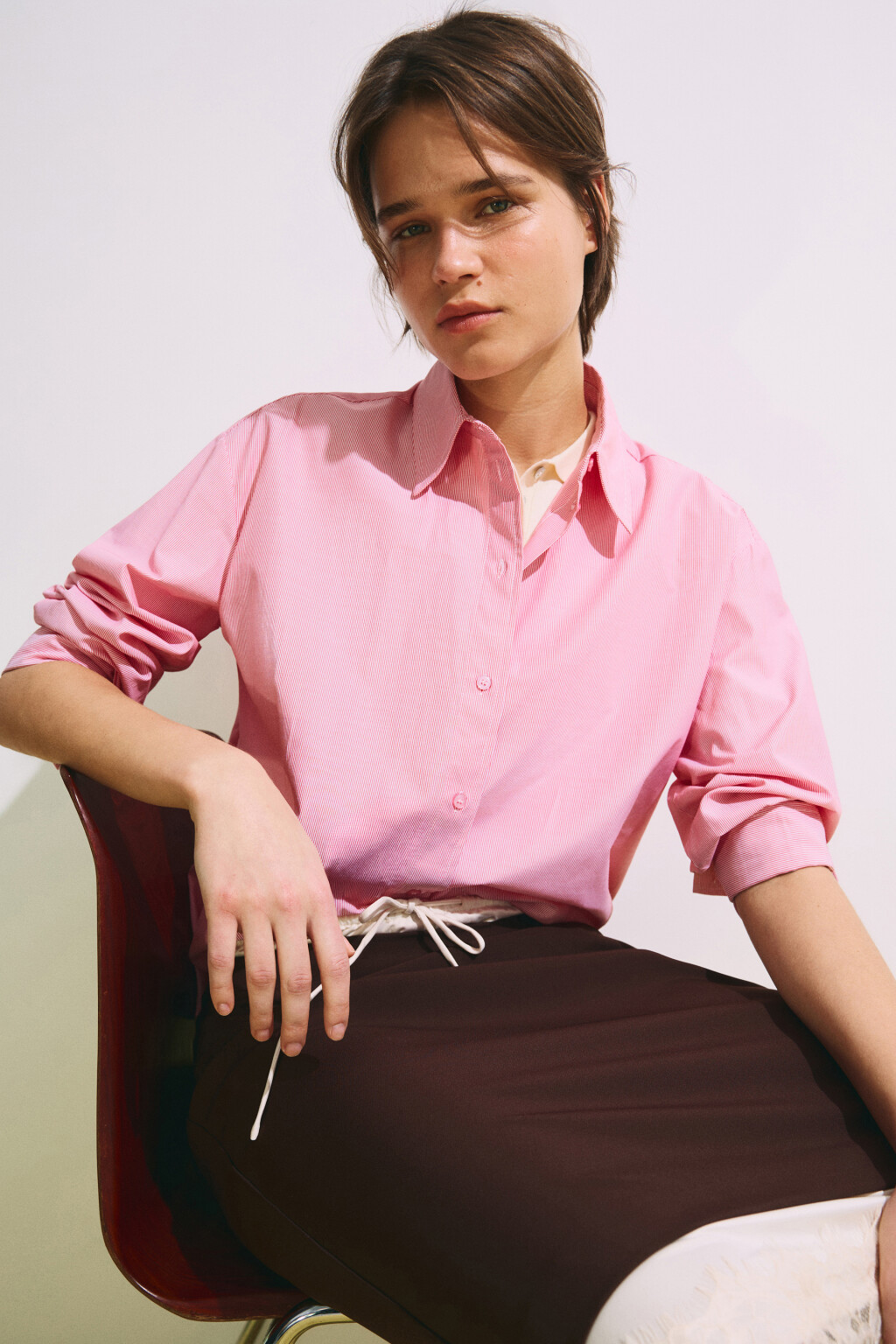 Рубашка oversize в полоску - цвет красный - 1