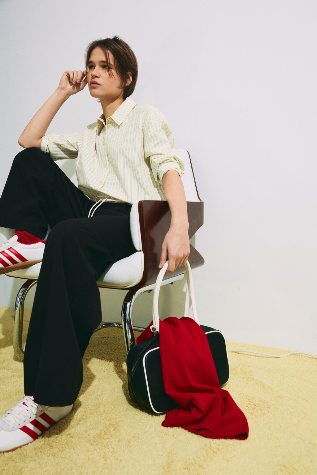 Рубашка oversize в полоску - цвет желтый - 3