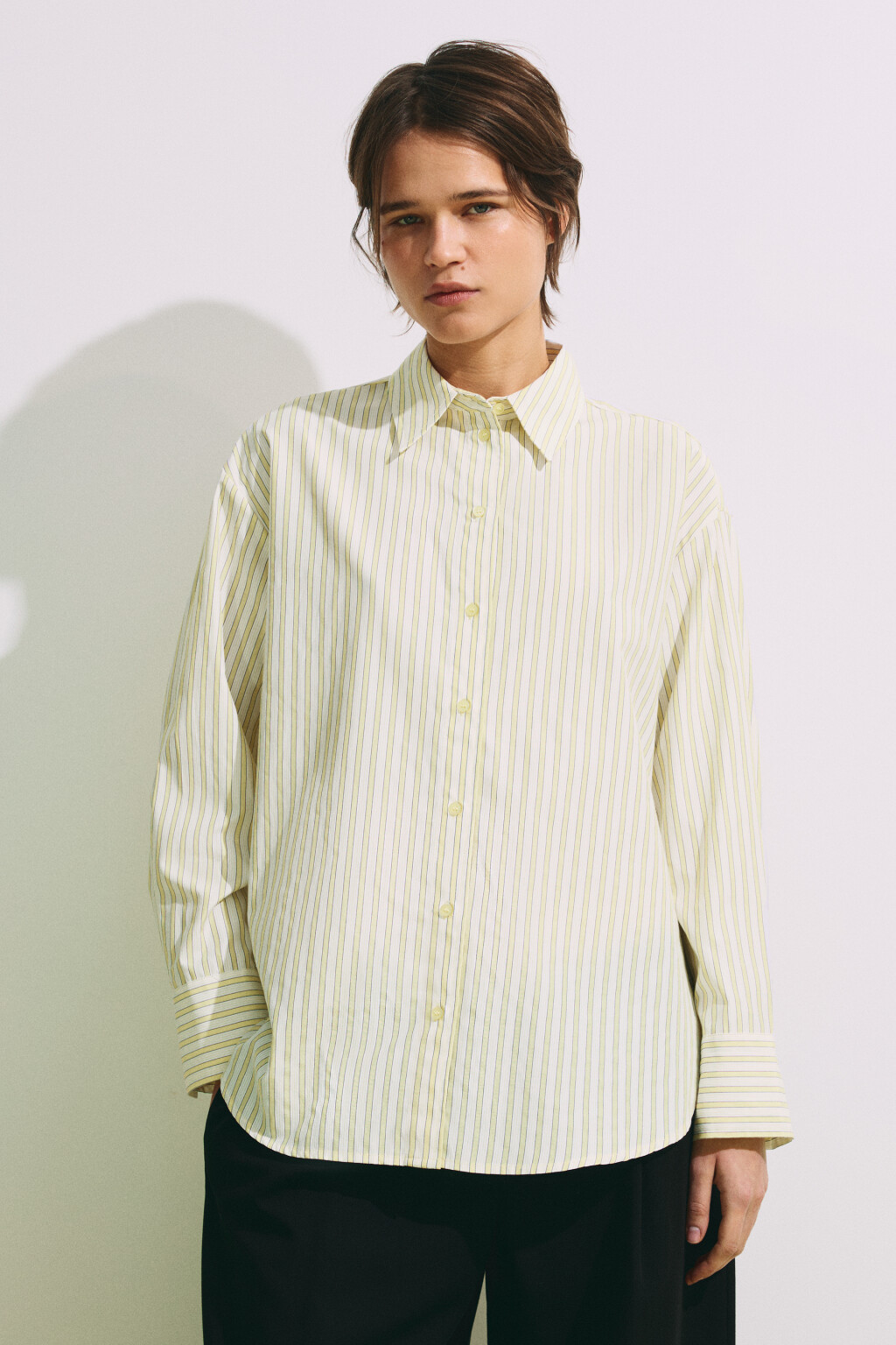 Рубашка oversize в полоску - цвет желтый - 4