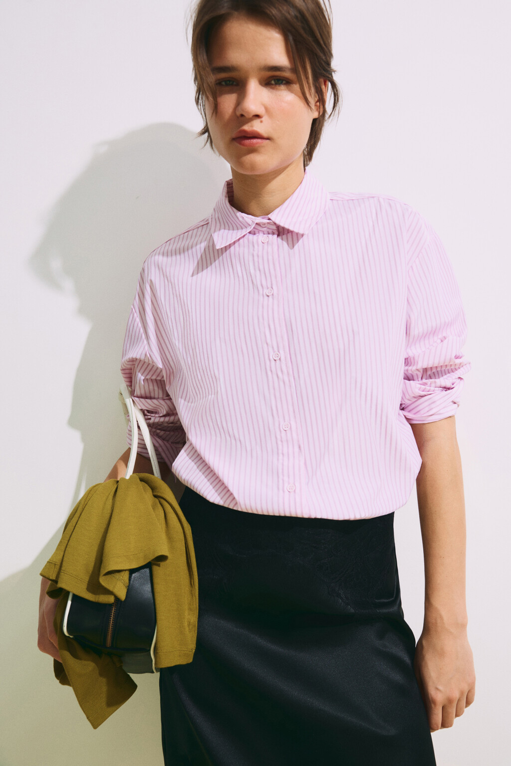 Рубашка oversize в полоску - цвет розовый - 2
