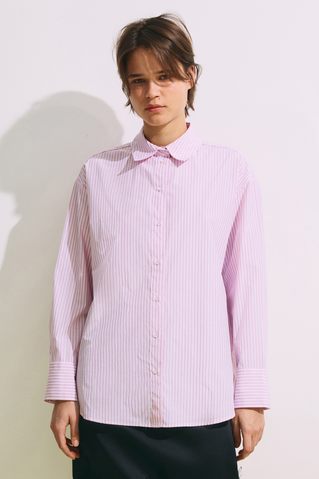 Рубашка oversize в полоску - цвет розовый - 3