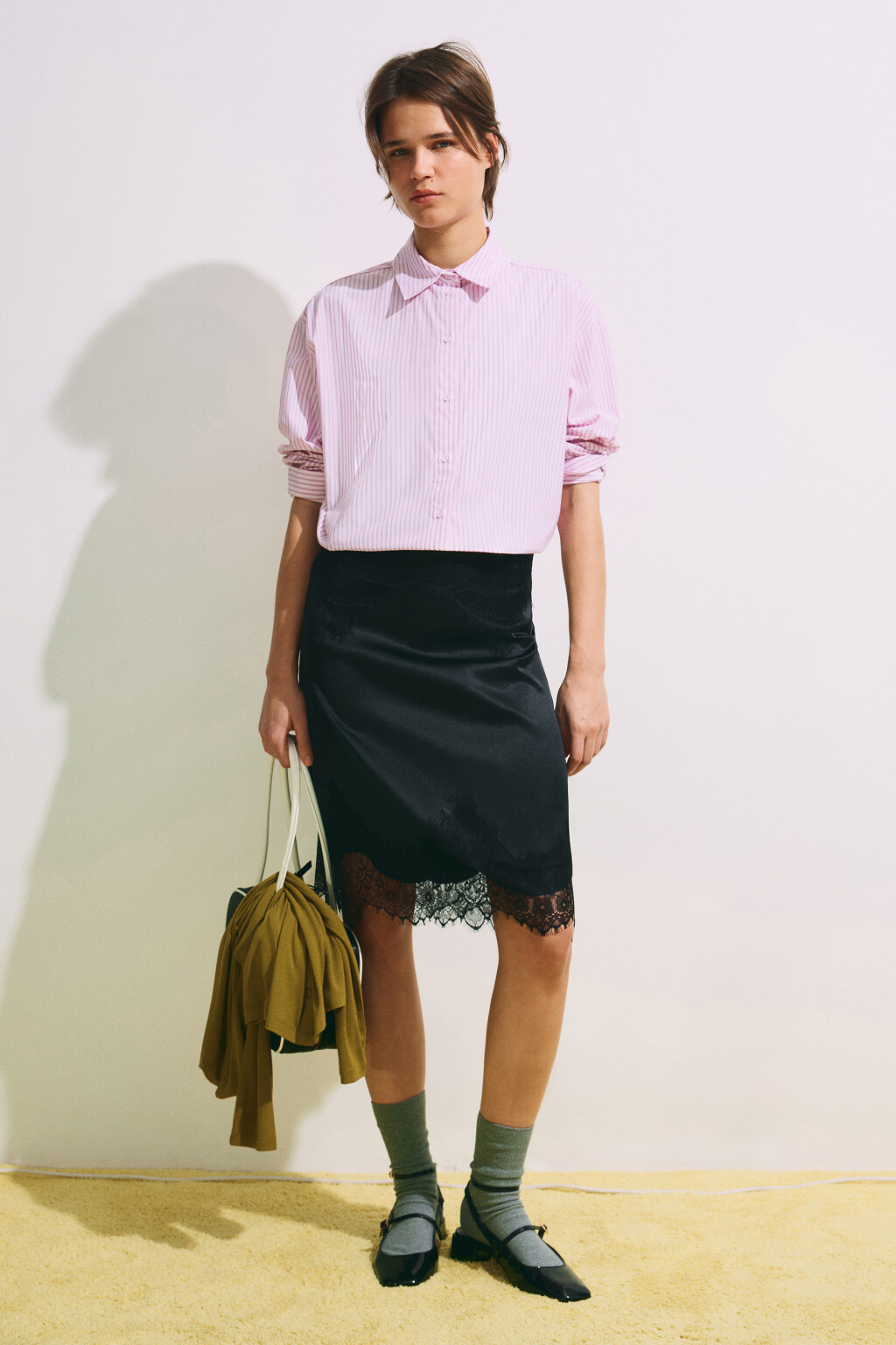 Рубашка oversize в полоску - цвет розовый - 5