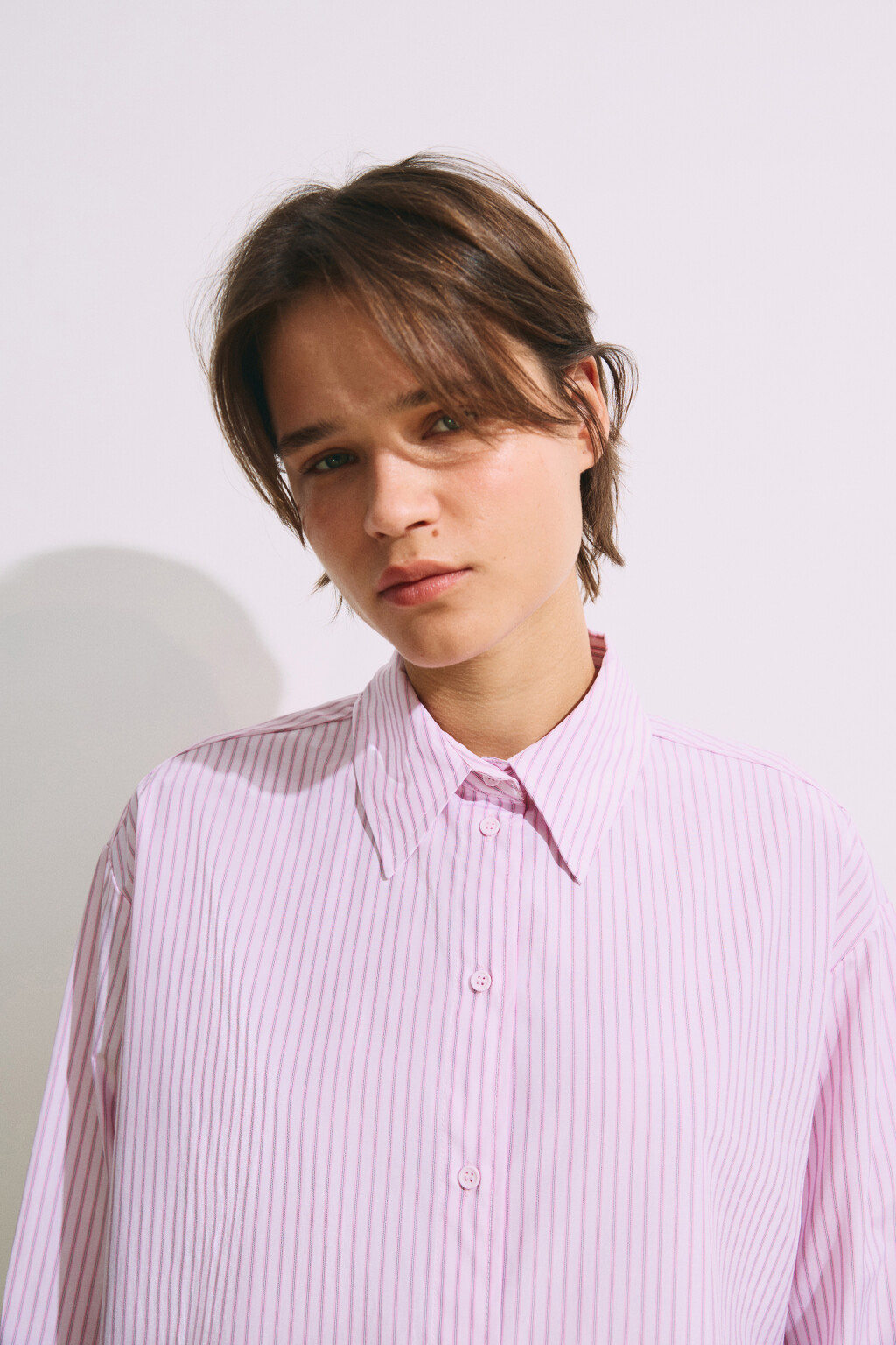 Рубашка oversize в полоску - цвет розовый - 6