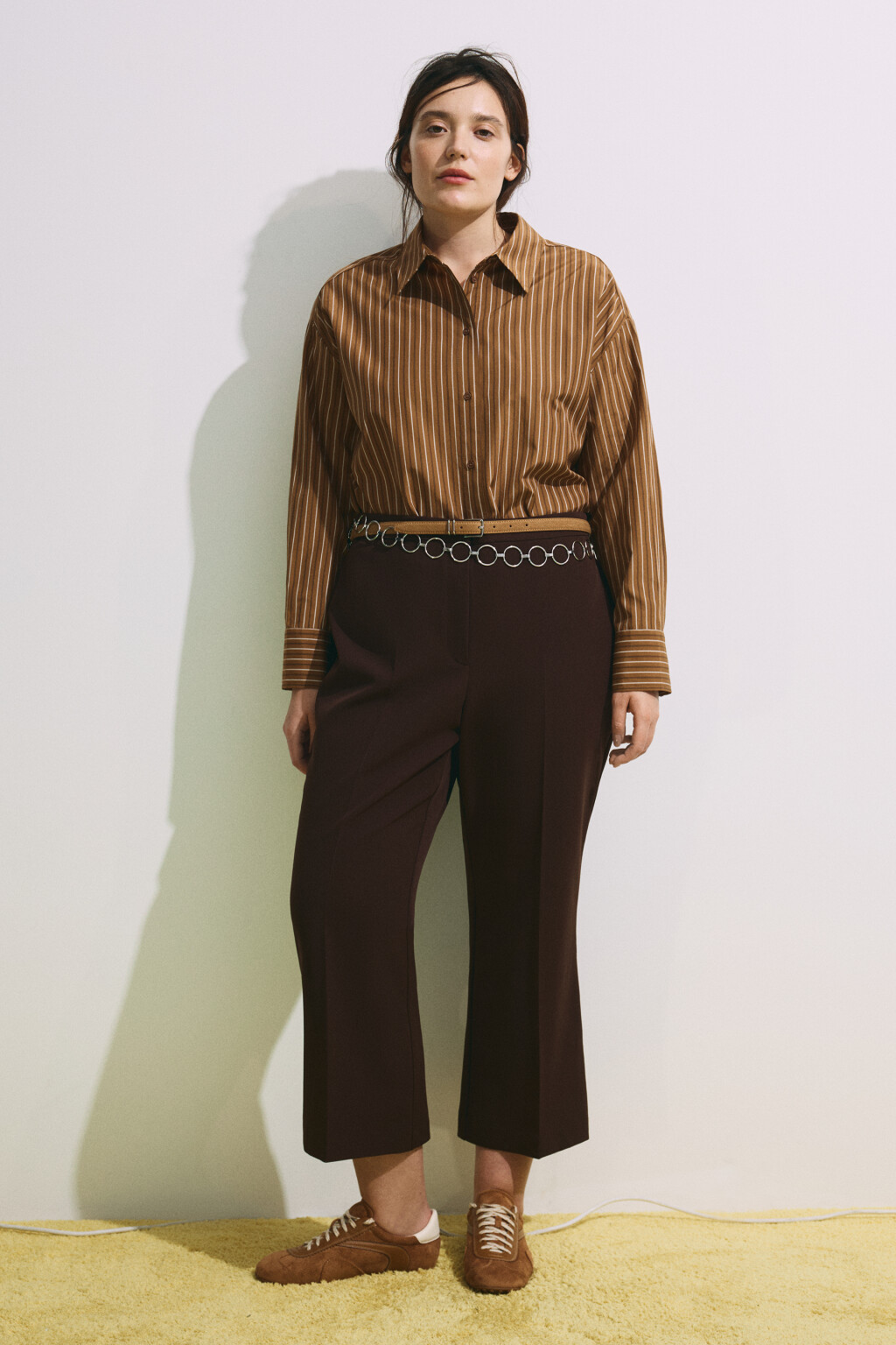 Рубашка oversize в полоску - цвет коричневый - 4