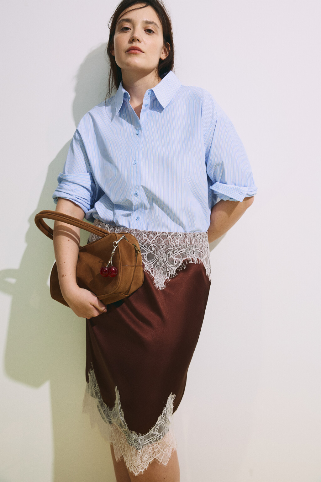 Рубашка oversize в полоску - цвет голубой - 1