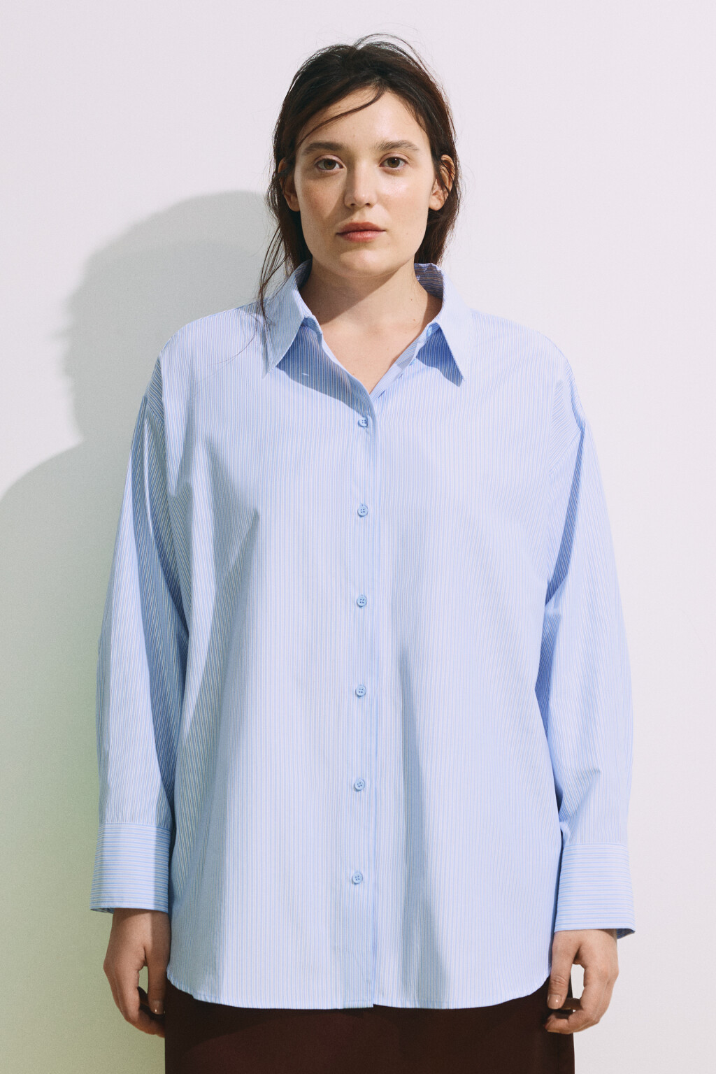Рубашка oversize в полоску - цвет голубой - 3