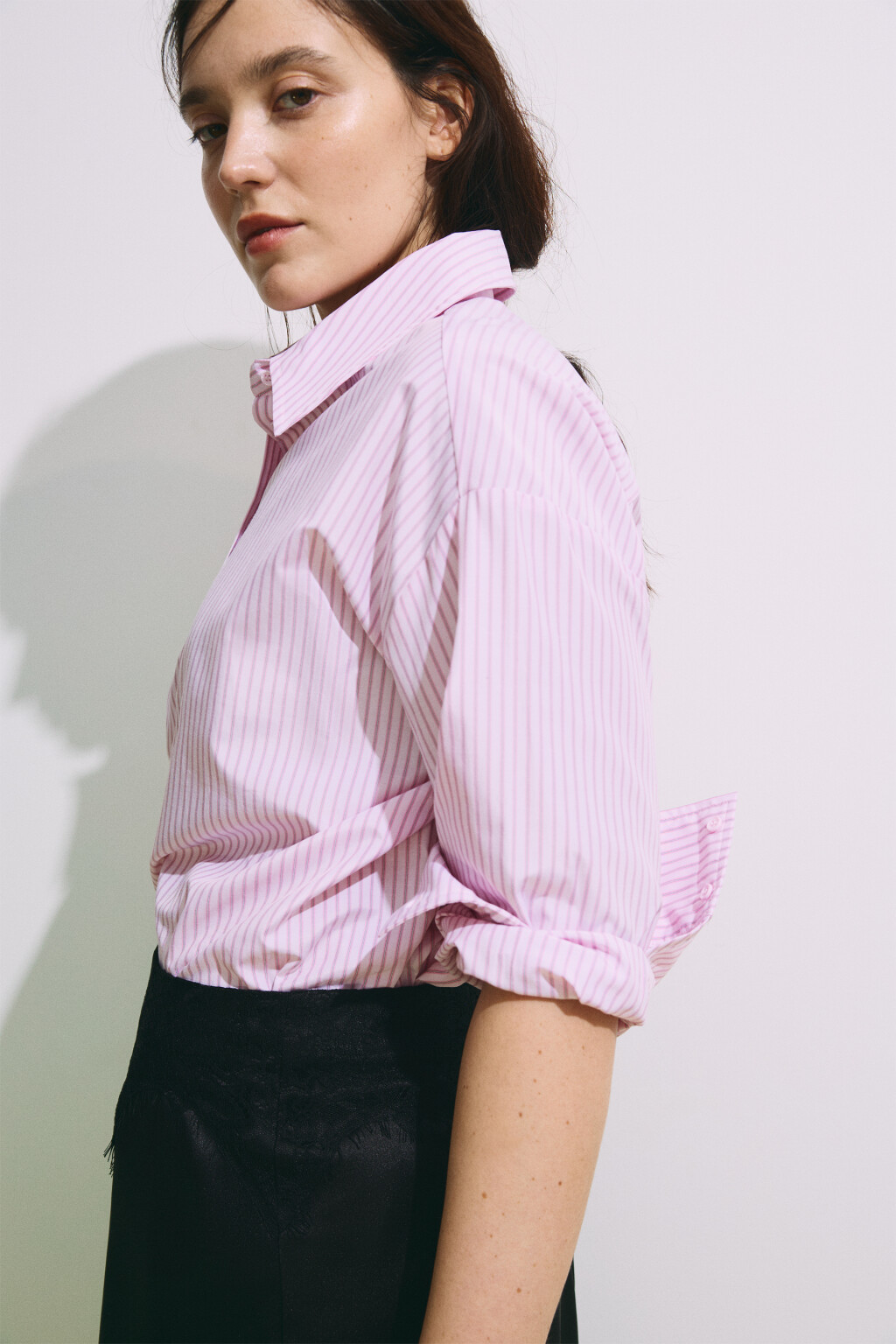 Рубашка oversize в полоску - цвет розовый - 1