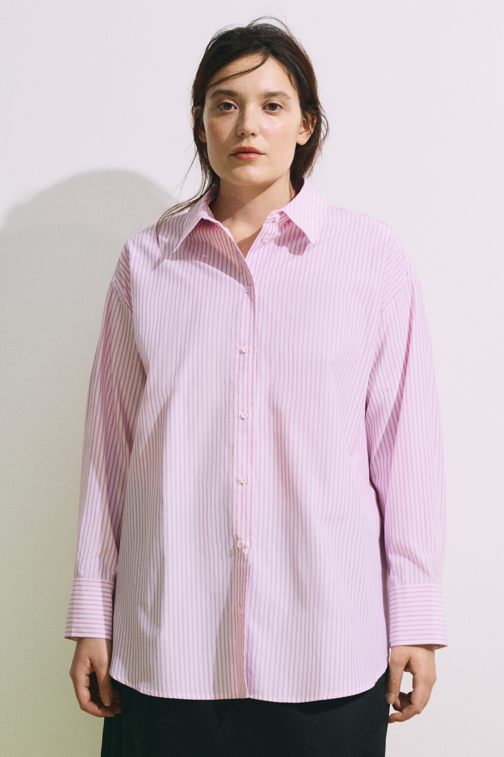 Рубашка oversize в полоску - цвет розовый - 3