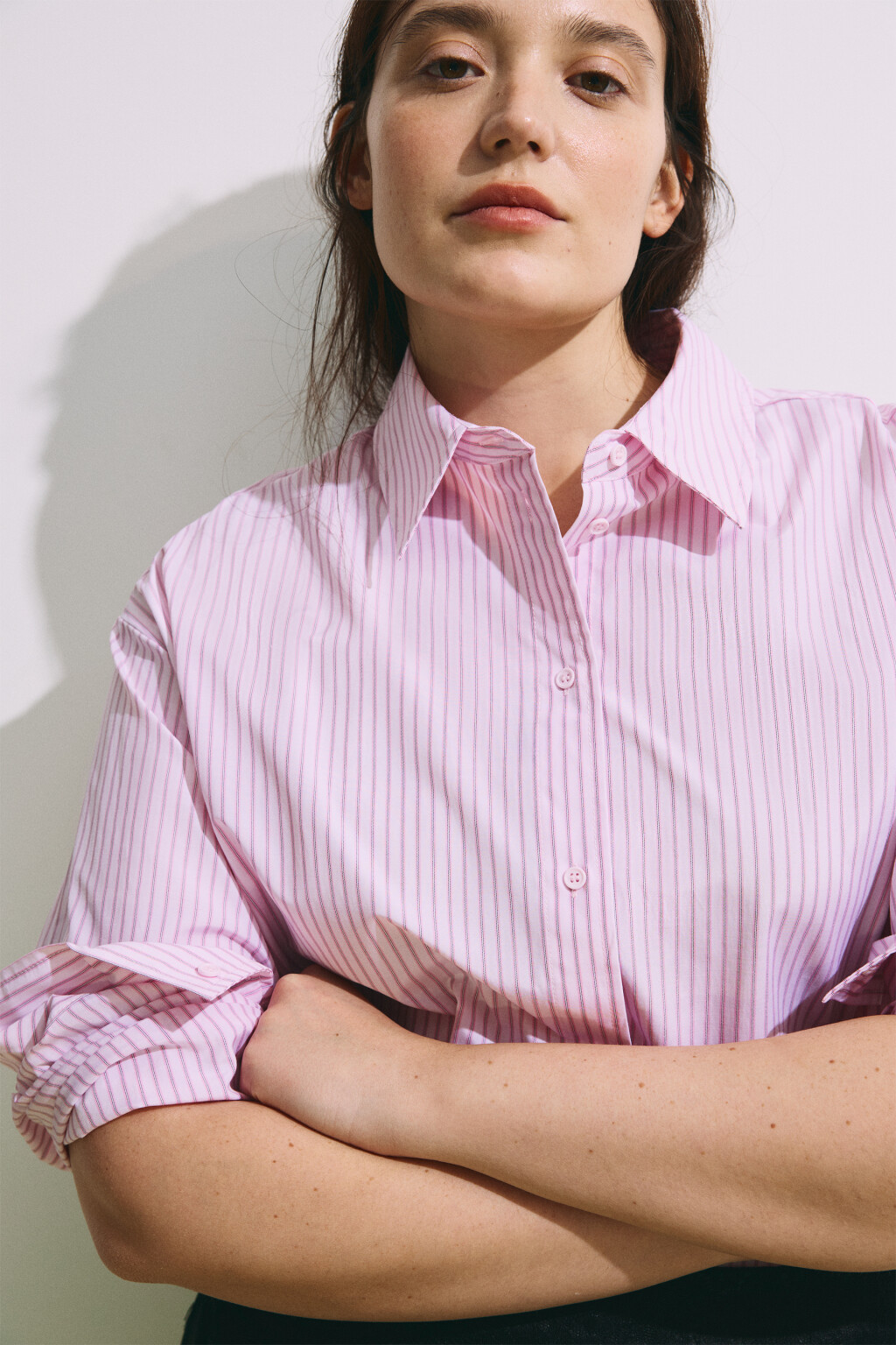 Рубашка oversize в полоску - цвет розовый - 6