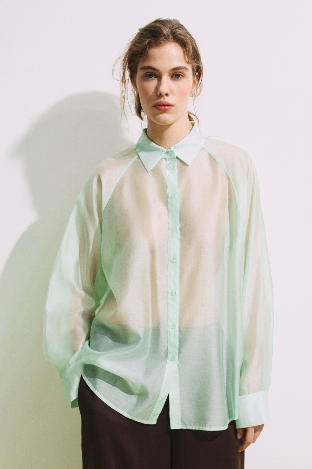 Рубашка полупрозрачная из лиоцелла - цвет зеленый - 4