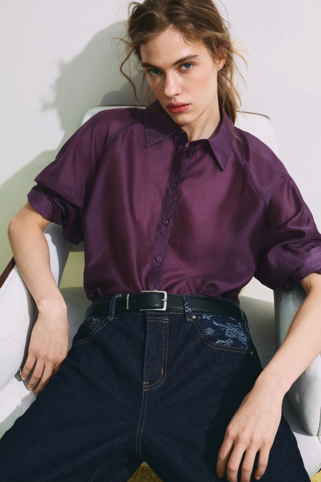 Рубашка полупрозрачная из лиоцелла - цвет фиолетовый - 2