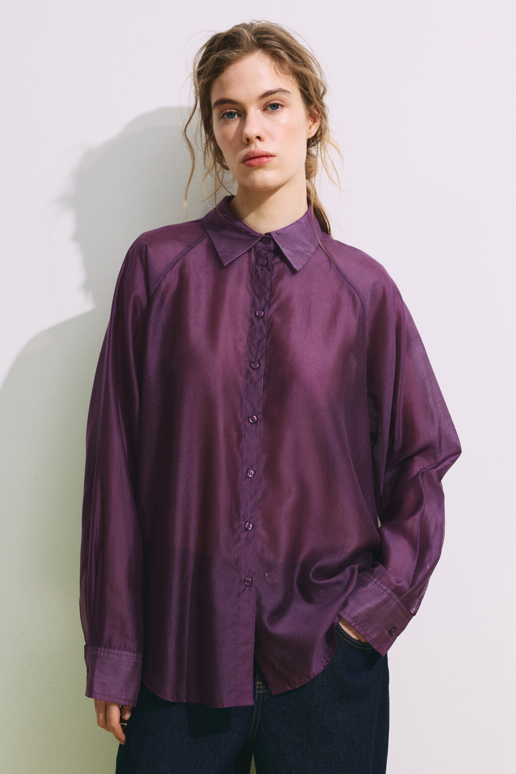 Рубашка полупрозрачная из лиоцелла - цвет фиолетовый - 4