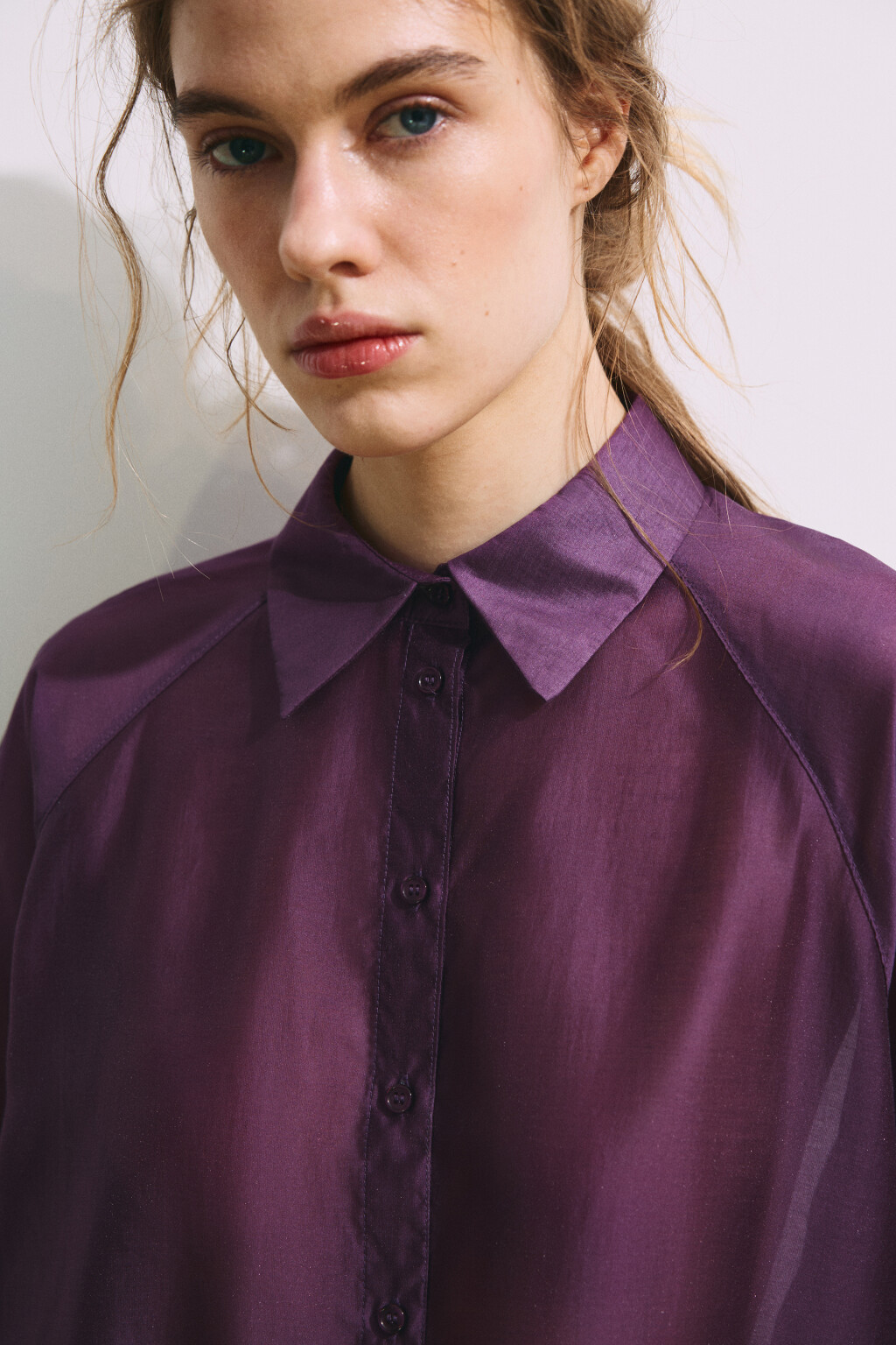 Рубашка полупрозрачная из лиоцелла - цвет фиолетовый - 7
