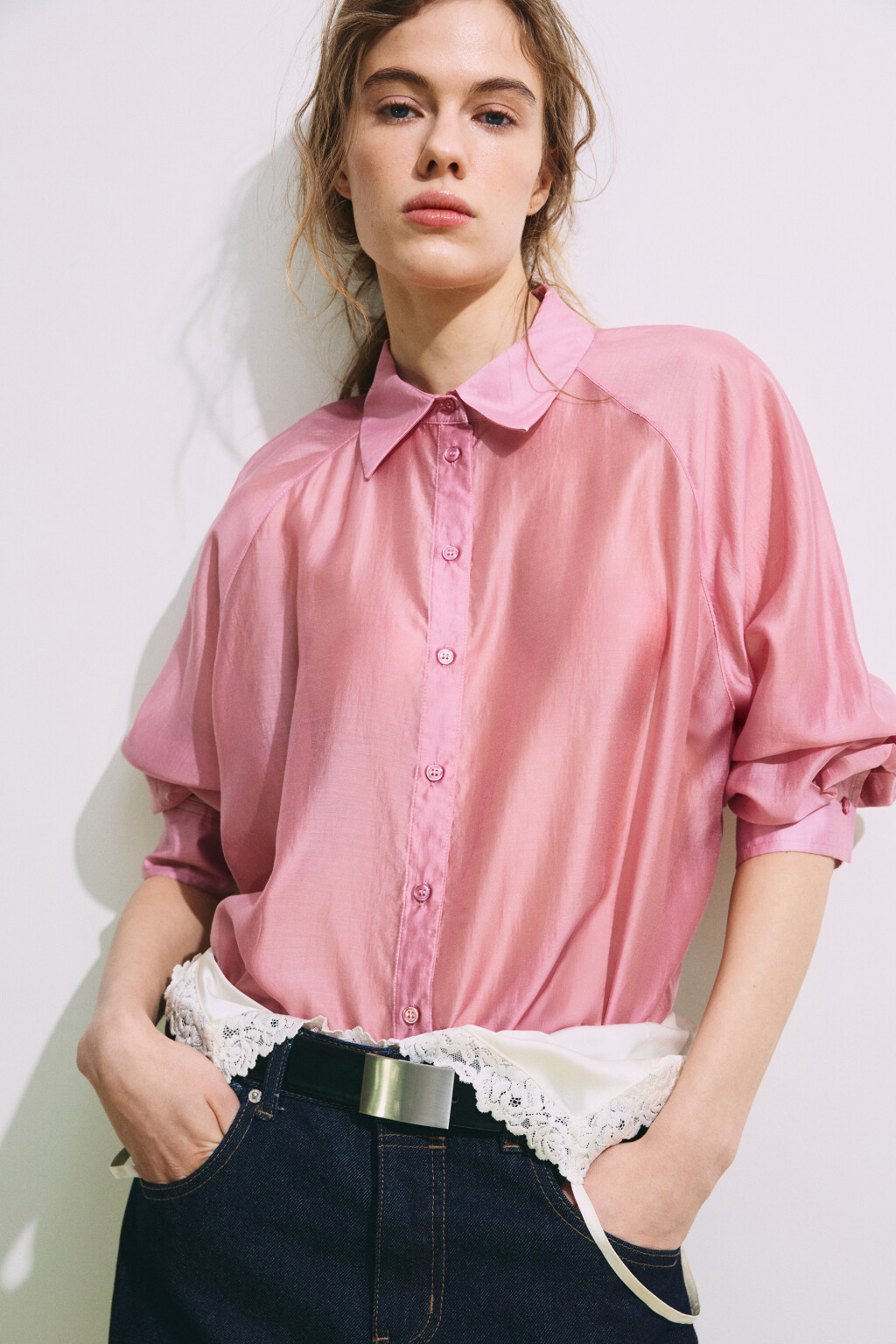Рубашка полупрозрачная из лиоцелла - цвет розовый - 3