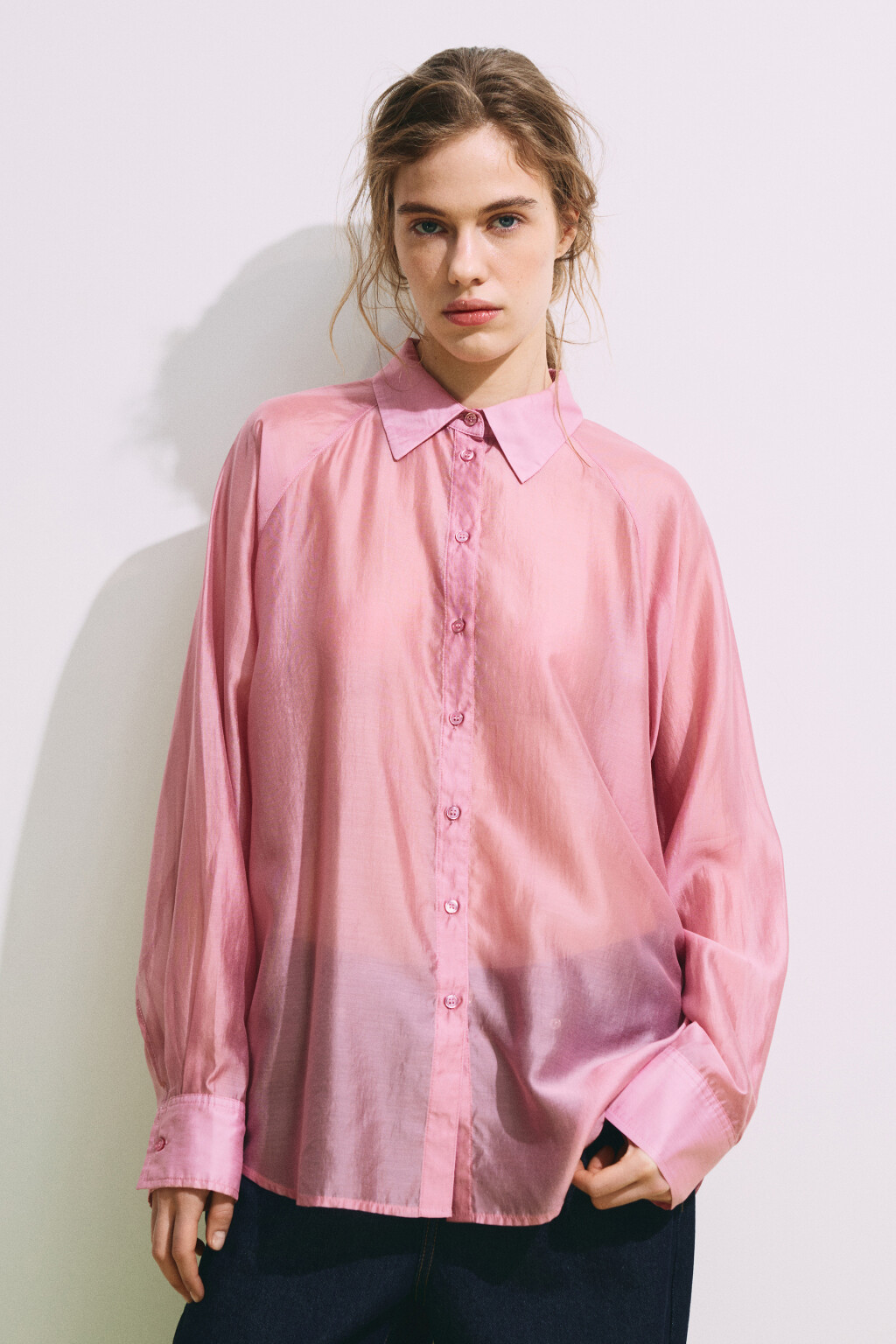 Рубашка полупрозрачная из лиоцелла - цвет розовый - 4