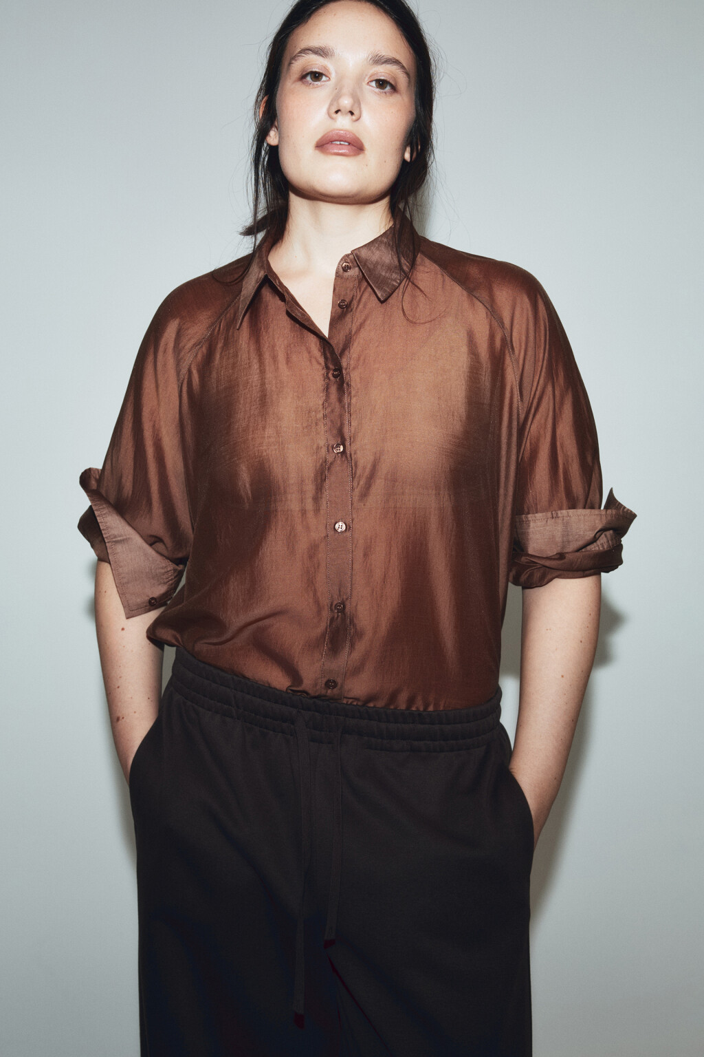 Рубашка полупрозрачная из лиоцелла - цвет коричневый - 1