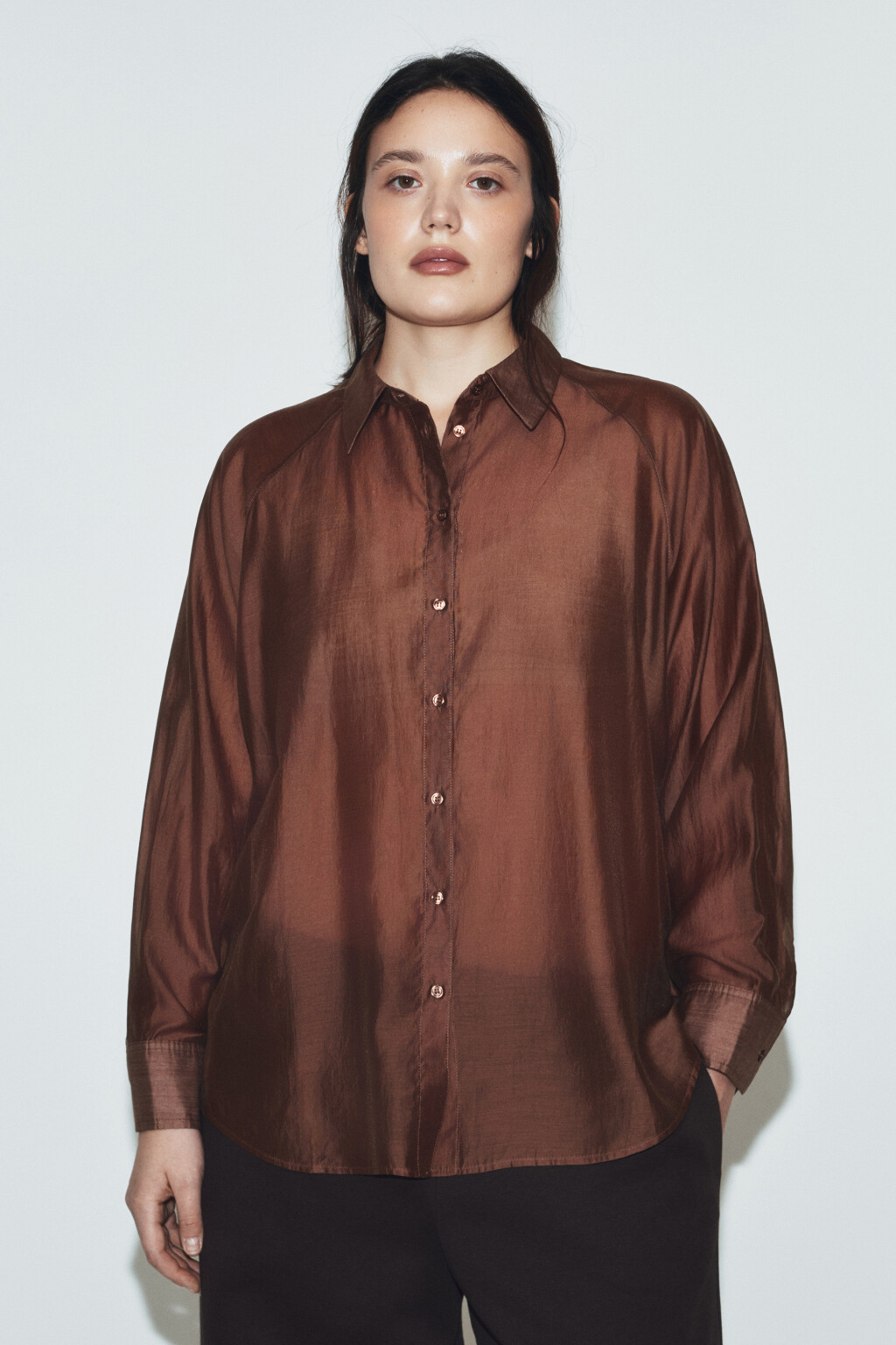 Рубашка полупрозрачная из лиоцелла - цвет коричневый - 3