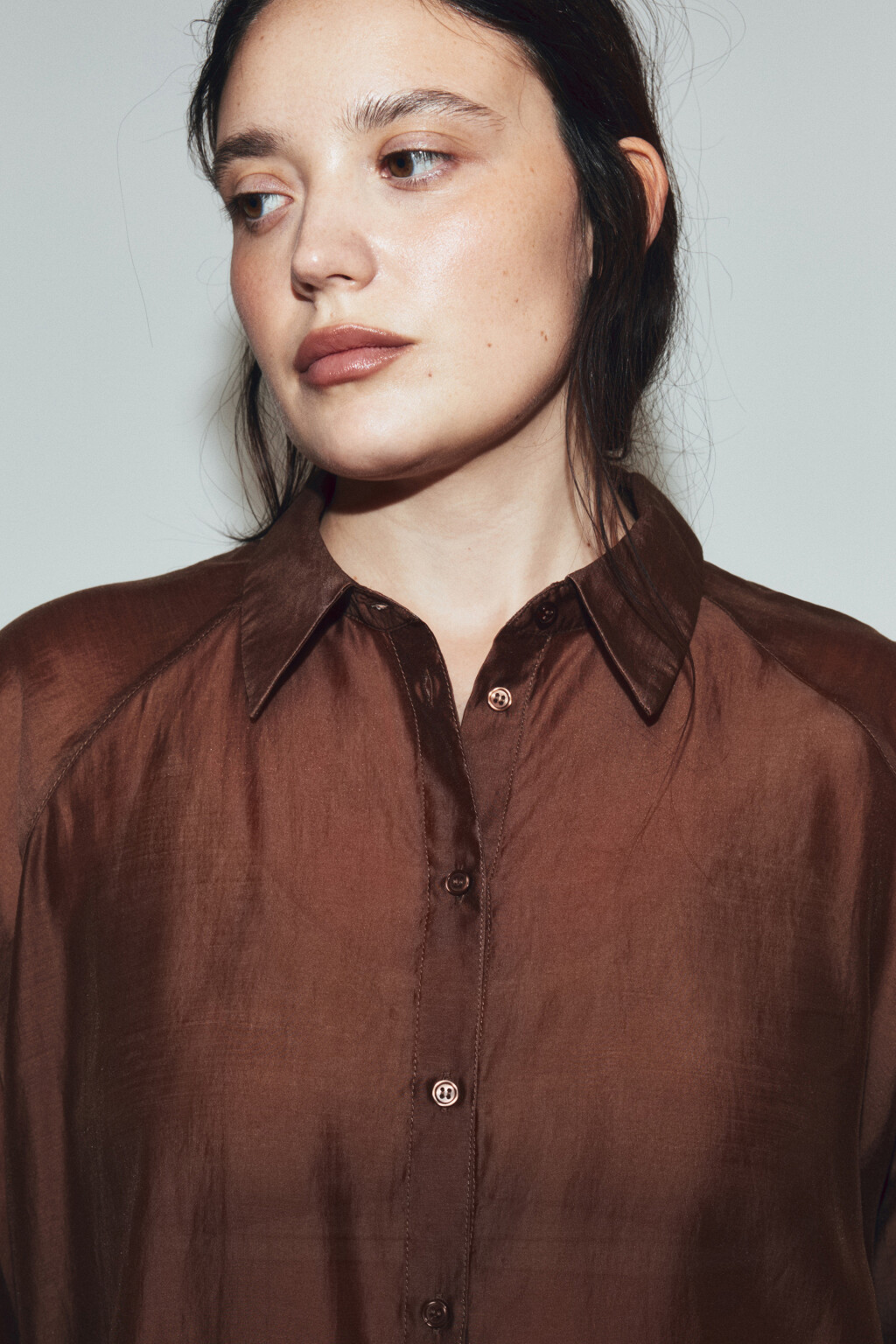 Рубашка полупрозрачная из лиоцелла - цвет коричневый - 6