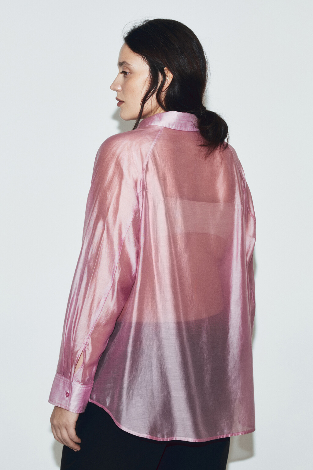 Рубашка полупрозрачная из лиоцелла - цвет розовый - 4