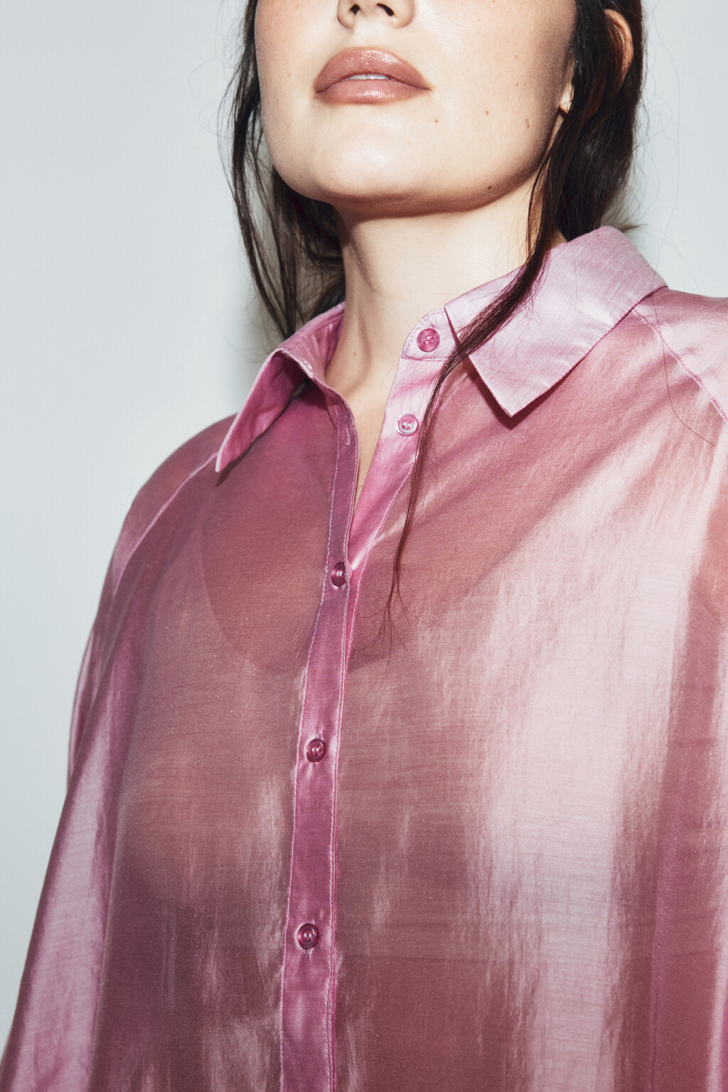 Рубашка полупрозрачная из лиоцелла - цвет розовый - 6