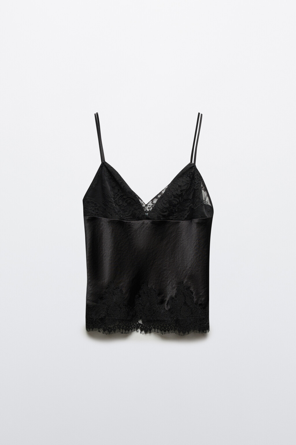 Майка-топ атласная с кружевом - цвет черный - 7