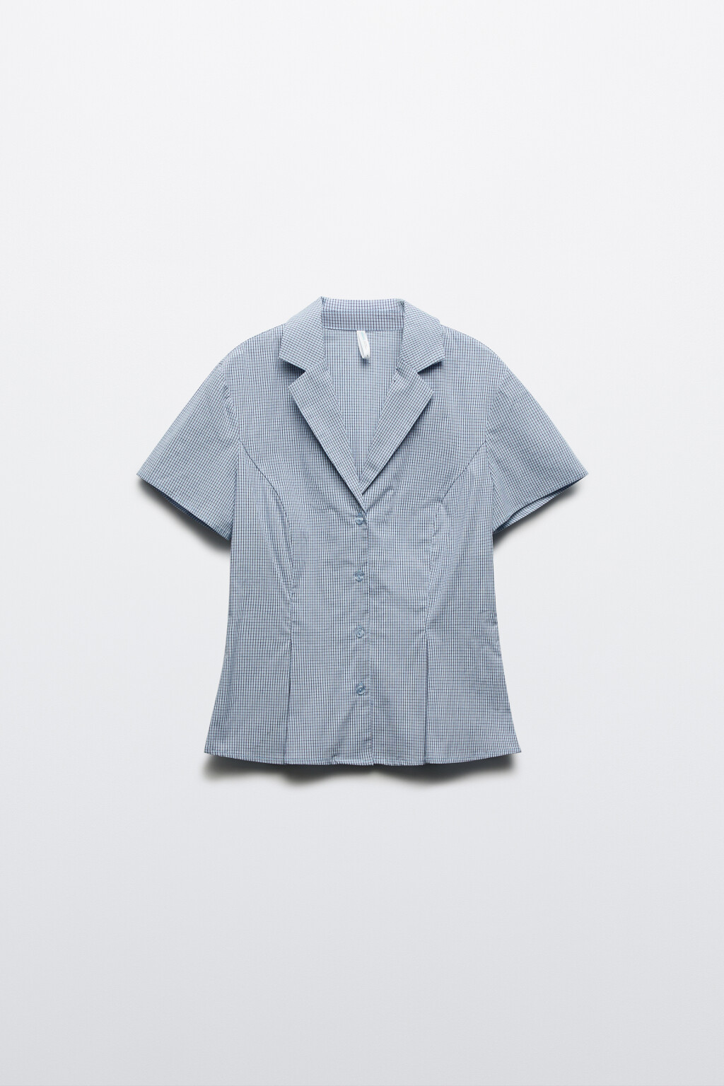 рубашка приталенная в клетку с защипами  - цвет голубой - 1