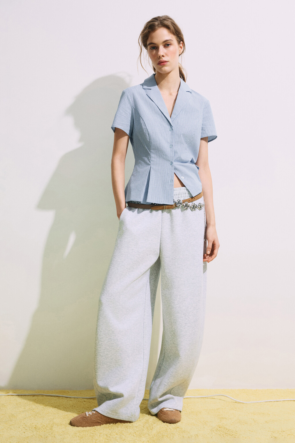 рубашка приталенная в клетку с защипами  - цвет голубой - 5