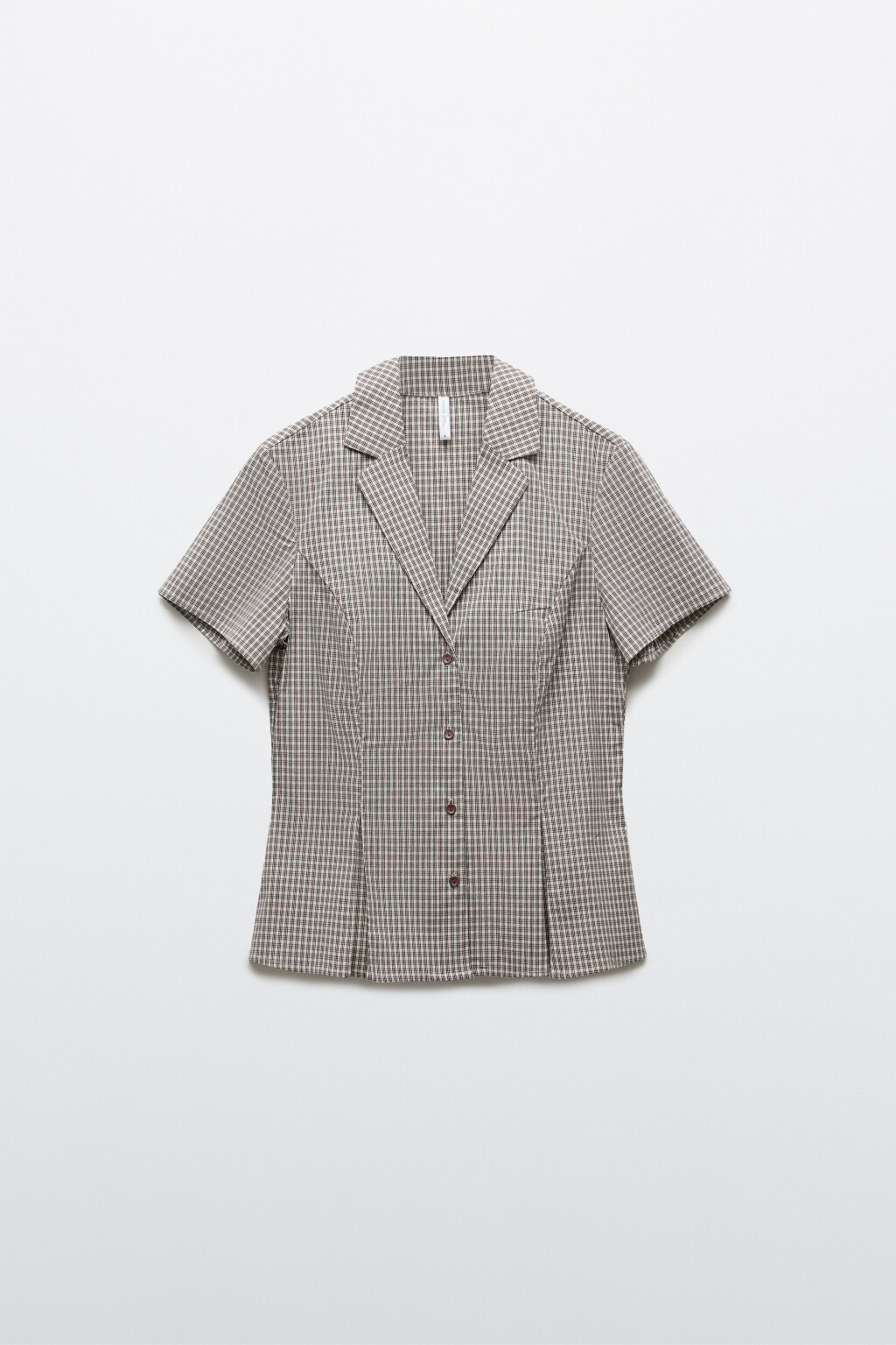 рубашка приталенная в клетку с защипами  - цвет бежевый - 7